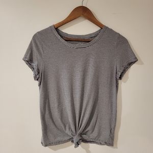 Striped crew neck tee with front knot